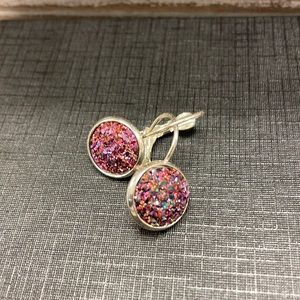 Pink and silver leverback earrings
